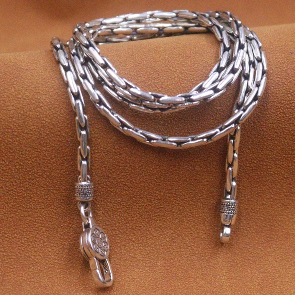 

Real 925 Sterling Silver Chain Women Men 3.5mm Bamboo Festival Link Box Necklace 26inch Lobster Clasp
