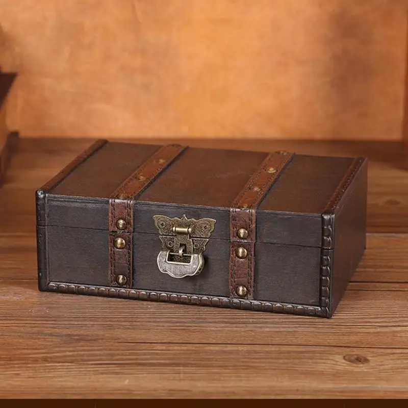 Vintage Wooden Jewelry Organizer Box with Lock