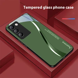 Two - Tone Striped Black Tempered Glass Phone Case for vivo Y33S (BLH - BLH24100811)