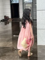 Nouvelle mode fille robe d'été bébé classique a-ligne robe enfant décontracté soyeux sans manches longue robe enfant en bas âge fille robes taille 4-14Y 5