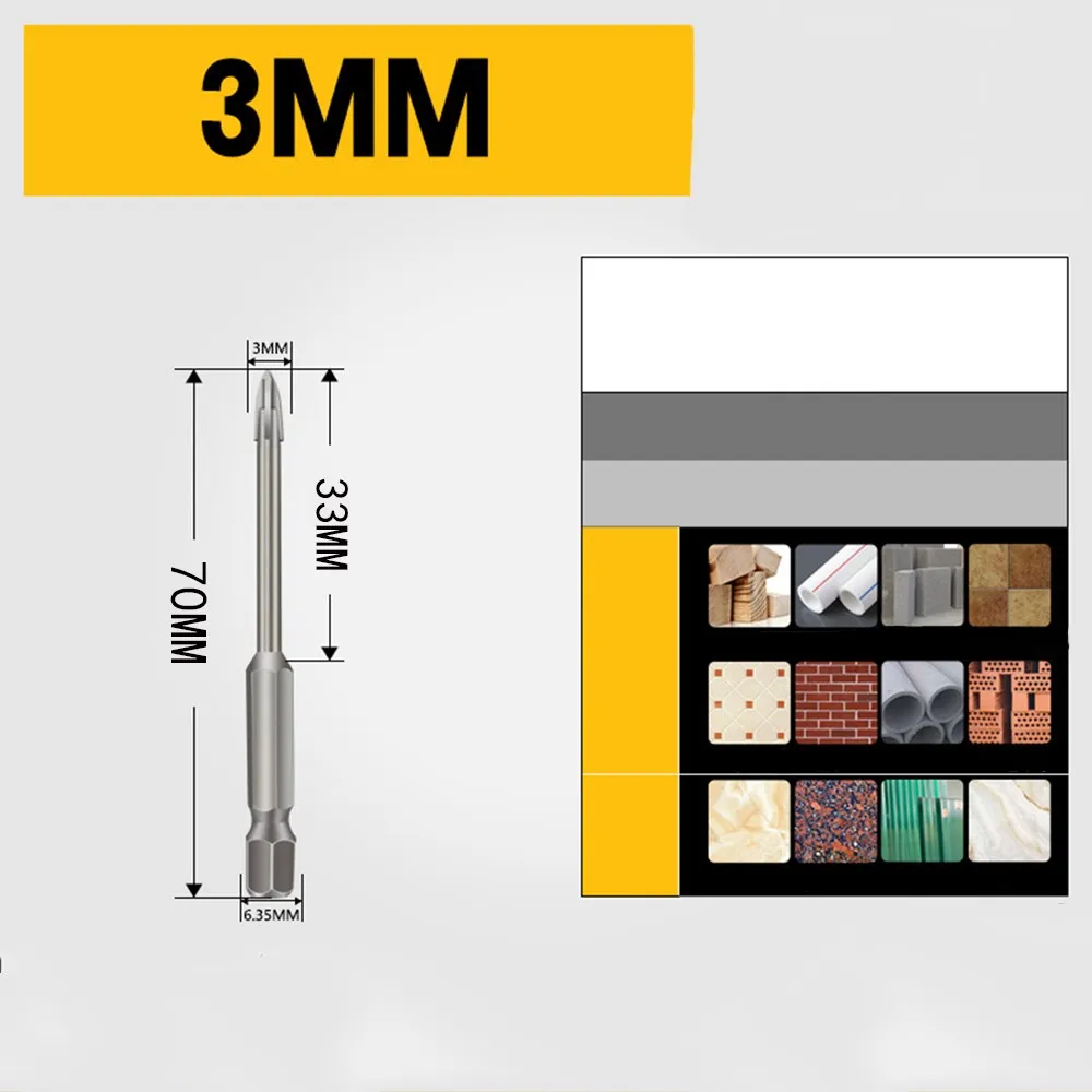 

3*70mm Universal Drilling Tool Cemented Carbide Drill Bit Drilling Efficient Hole Opening Power Tools 10*83mm Tool 12*83mm