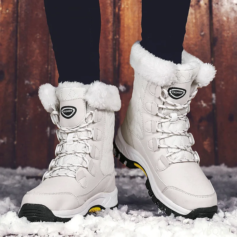 Winter snow boots for women's outdoor travel waterproof anti slip thickened warm high top cotton shoes women's midsole boots - 4