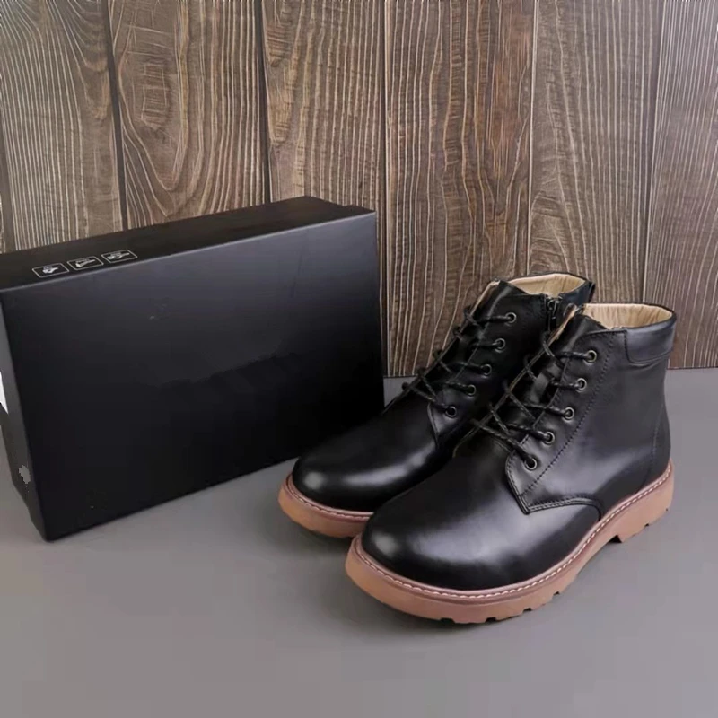 Withered Fashionable And Warm Ankle Boots Man Plush Wool Cowhide Nordic Winter Motorcycle Boots Men