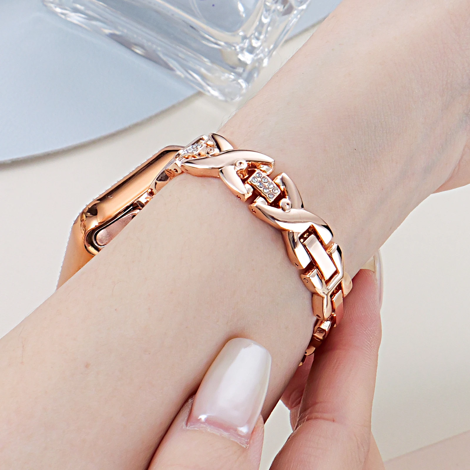 Elegant Diamond-Accented Metal Bracelet