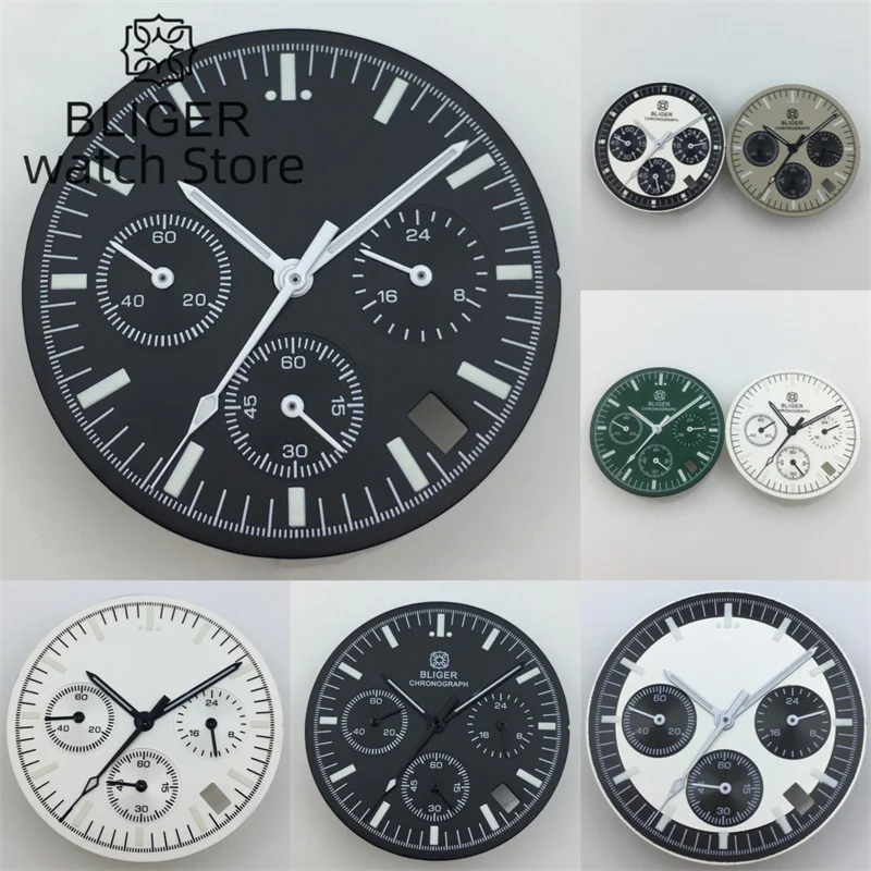 

BLIGER 31.5mm white black green grey quartz movement watch dial and VK63 watch hands luminous watch dial Fit VK63 movement