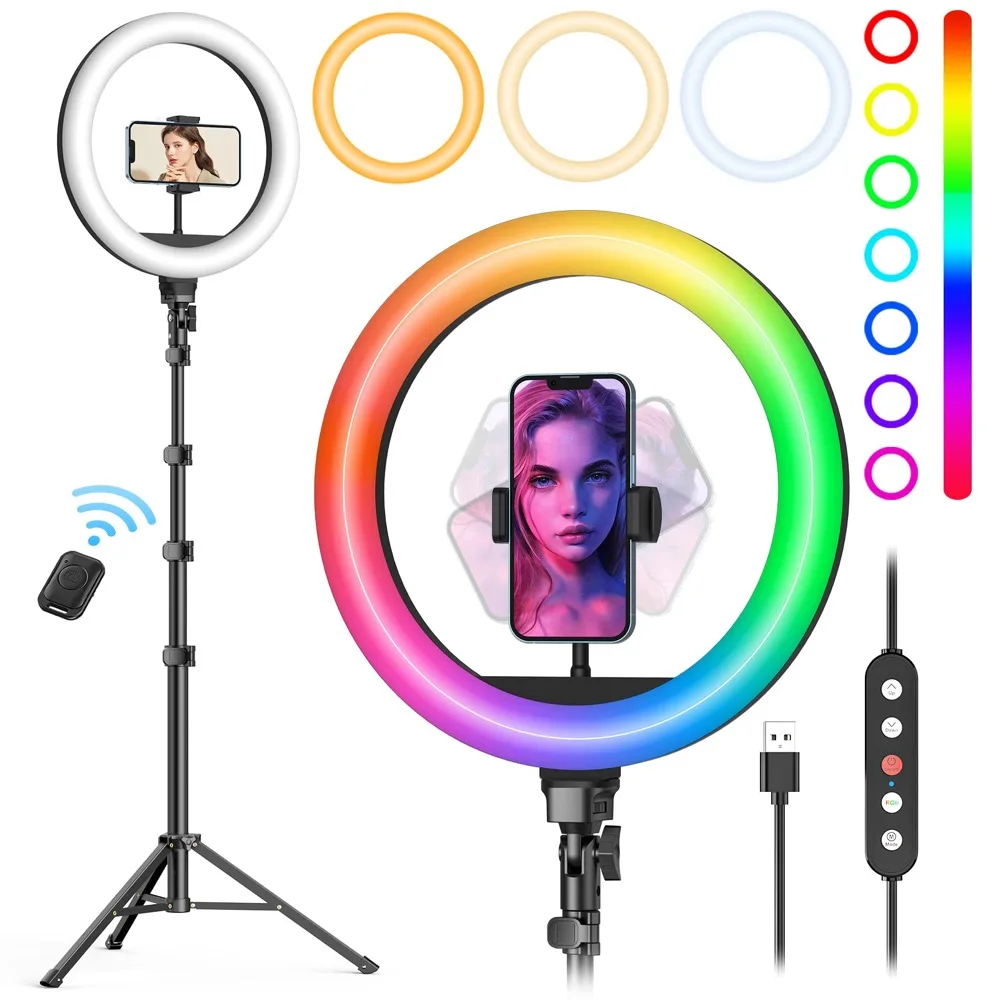 10,2 дюйма 26 см RGB кольцо для селфи Led светильник с держателем для  телефона штатив подставка для фотографии кольцевая лампа для прямого эфира  макияж TikTok | AliExpress