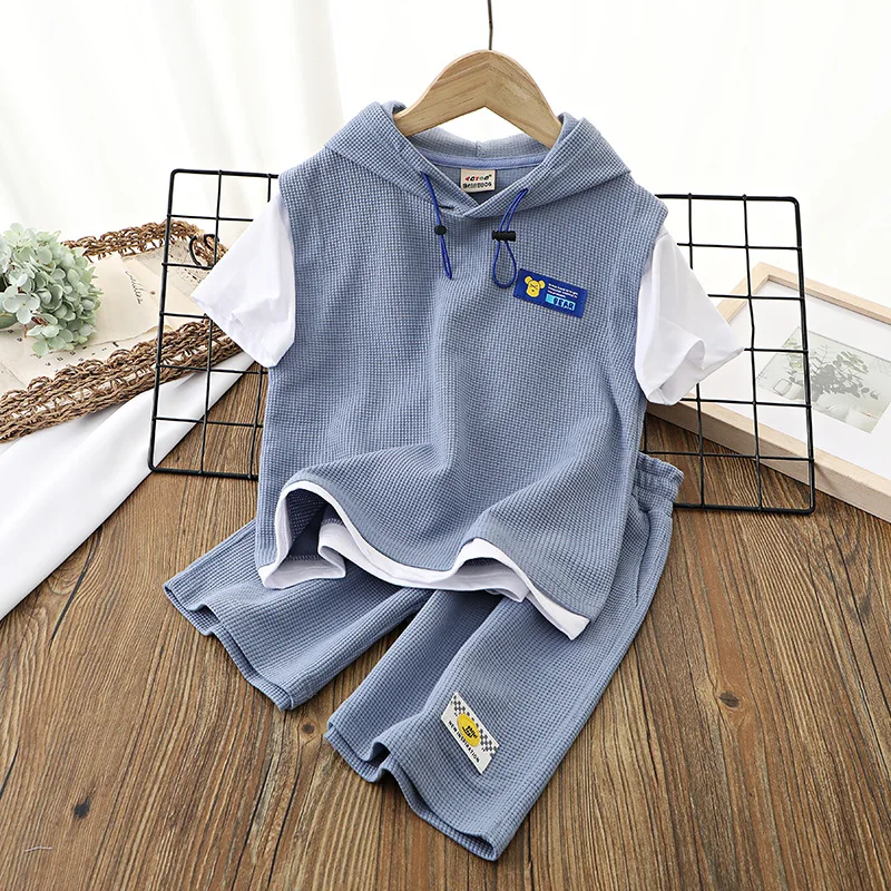 

Children Tracksuits 2023 Kids Boy Girls Summer Clothes Patchwork Shorts Sleeve T-Shirt Shorts 2Pcs Sets Hoodies Top Pants Suit