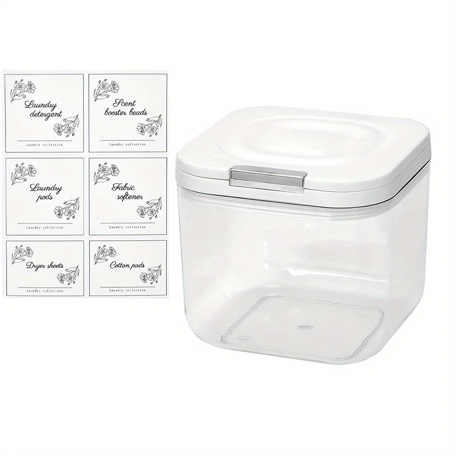 צנצנת אחסון לחדר אמבטיה בנפח 2.5 ליטר, קופסת כביסה שקופה לארגון החדר, קופסת אבקת חומר ניקוי מאוטומטית עם פתיחה אוטומטית