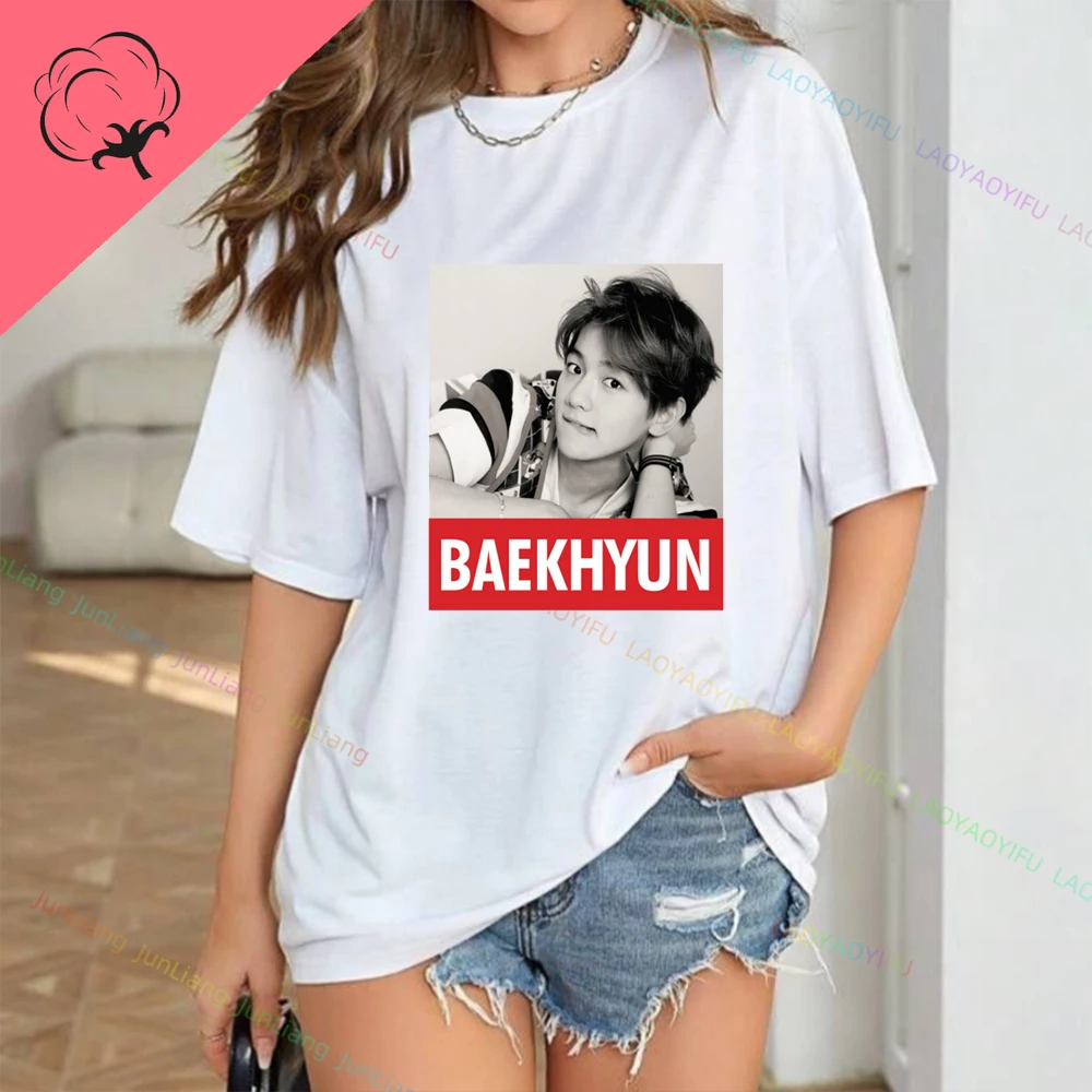 Фото Футболка Baekhyun Byun Baek-hyun мужская с коротким рукавом, забавная тенниска из супер 100% хлопка, винтажная одежда в Корейском стиле №2