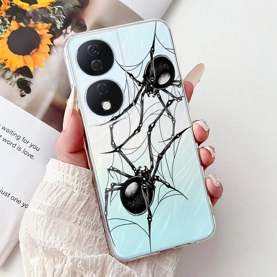 Colorful Flower Clear Silicone Phone Case for Honor X7b and Honor 90