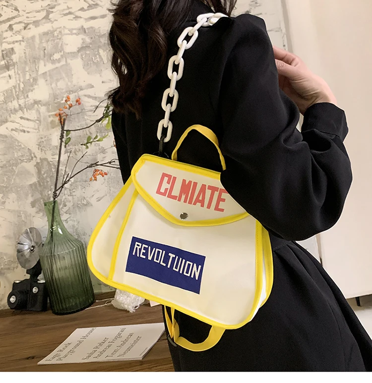 Canvas Women's Shoulder Bag Chain Casual Totes Contrast Color Ladies Crossbody Bag Trend Letter Print Fashion Designer Handbags