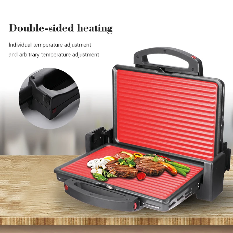 Panini Sandwich Maker Breakfast Machine Barbecue Sausage Household Burger Toast Cooking Utensils 2000W Electric Non Stick Pan