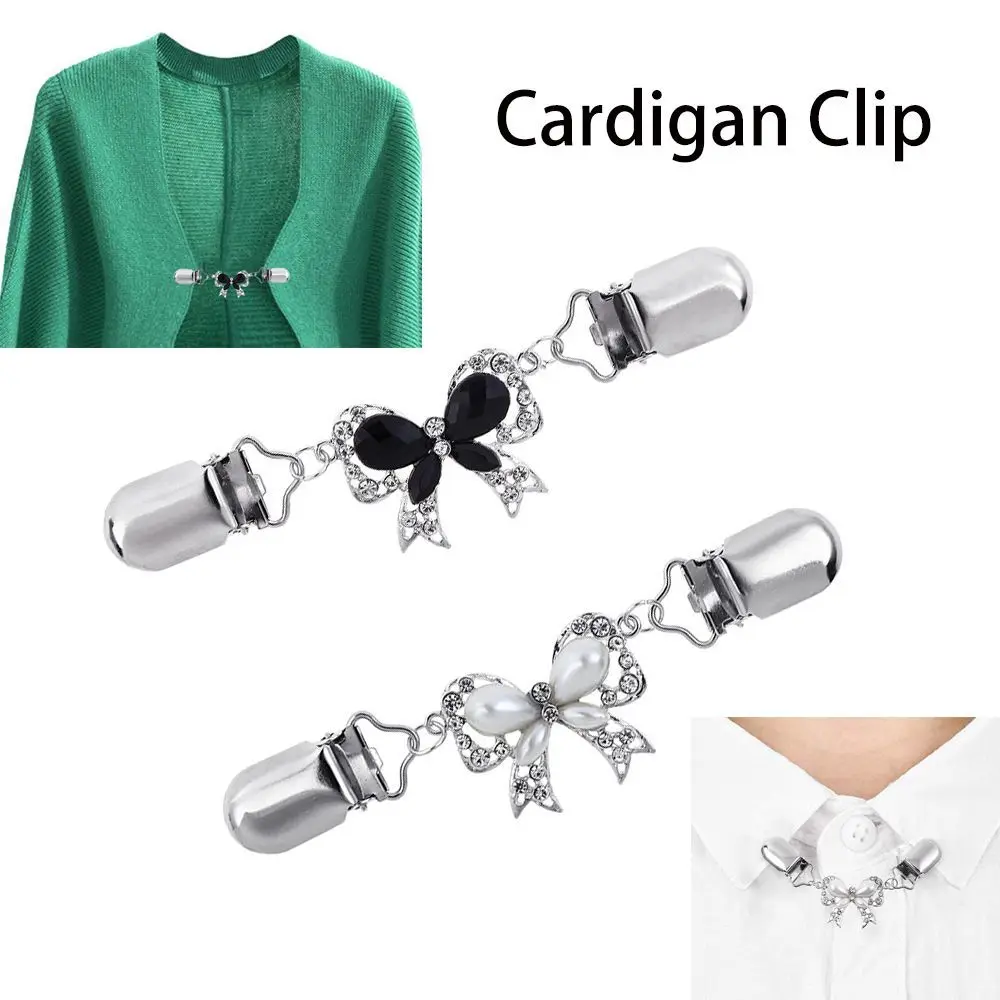 Rhinestone Clothing Metal Holder Sweater Shawl Clips Duck-mouth Plated Clasps Cardigan Collar Clip Butterfly Bow Brooches