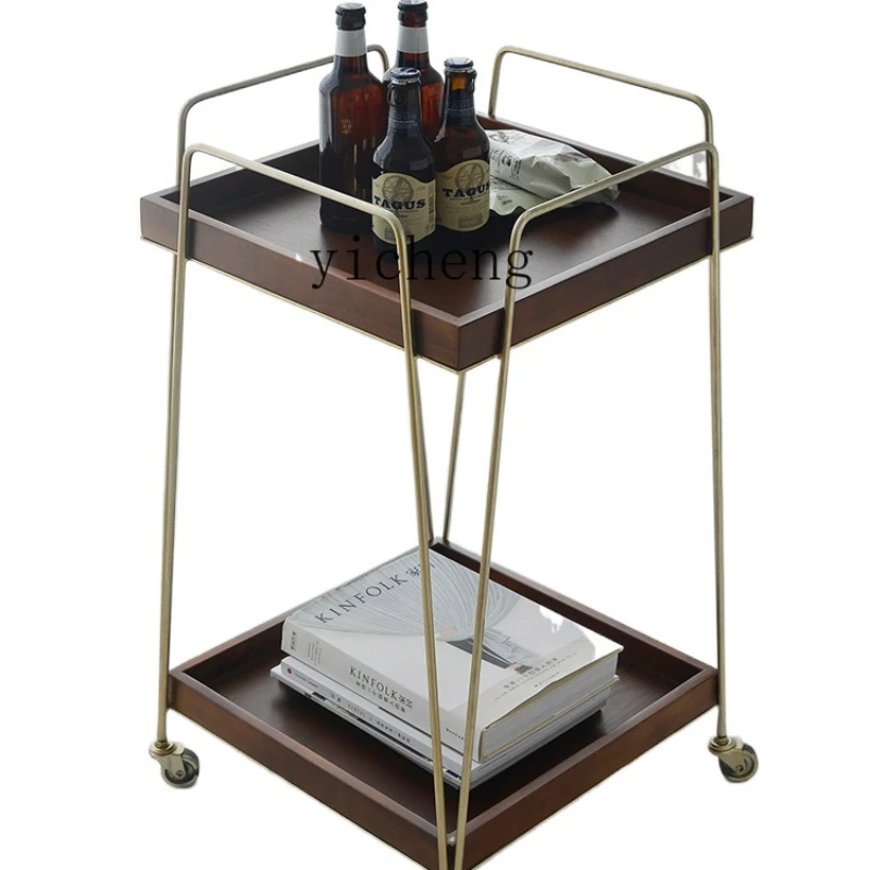 

XC Nordic Iron Trolley Coffee Table Mobile Sofa Side Table with Double-Layer Drinks Food Delivery Van