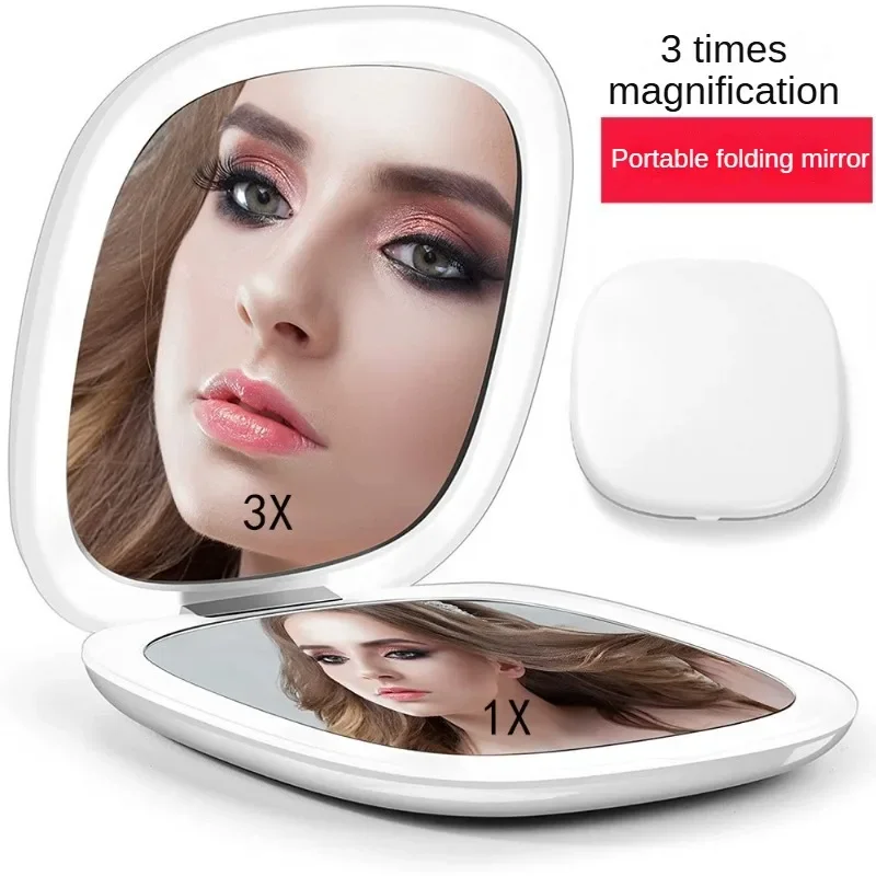 Flip Lid Led Makeup Mirror with Light Handheld Led Portable Makeup Mirror with Light Outdoor Mini Folding Charging Mini