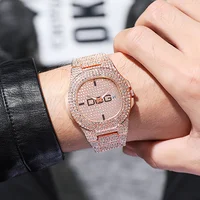 Man's Watch Luxury Full Star Diamonds Calendar Quartz Watches Fashion Rose Gold Stainless Steel Male Hip Hop Large Dial Clock 1