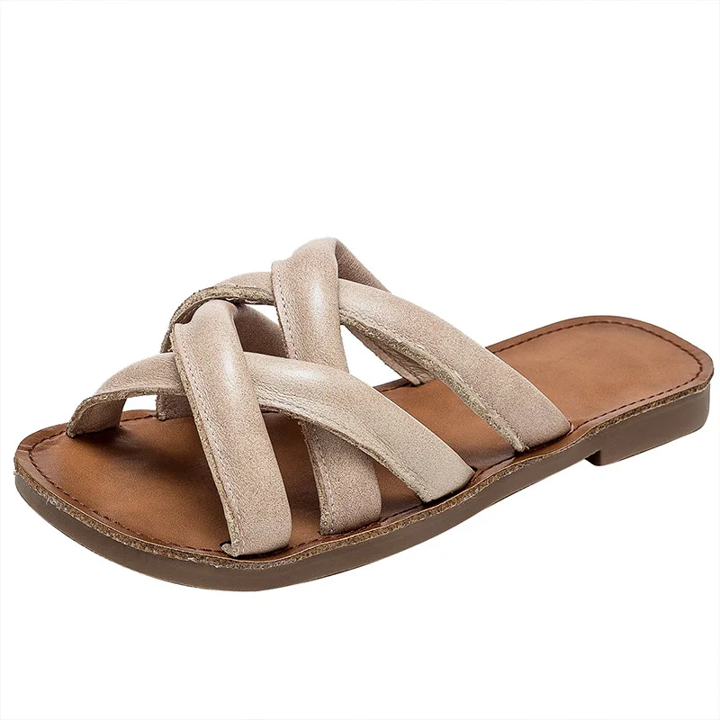 

SUMMER VINTAGE Genuine Cow Leather Handmade Slippers Women