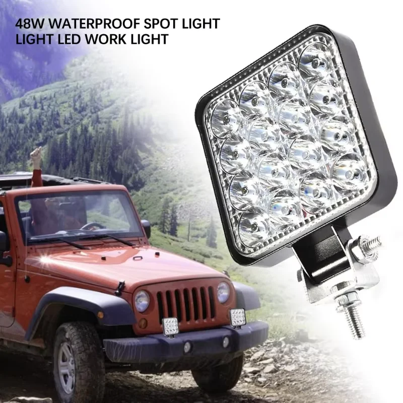 12V-48V LED 작업등 사각형 집광 플래시 모델/집광 모델 48W 자동차 헤드라이트 트럭 오프로드 SUV 야간 조명 안개등