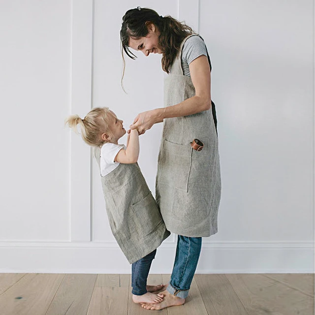 Delantal japonés para niños, accesorios de cocina, pintura, ropa de  trabajo, algodón, lino, delantal escolar para