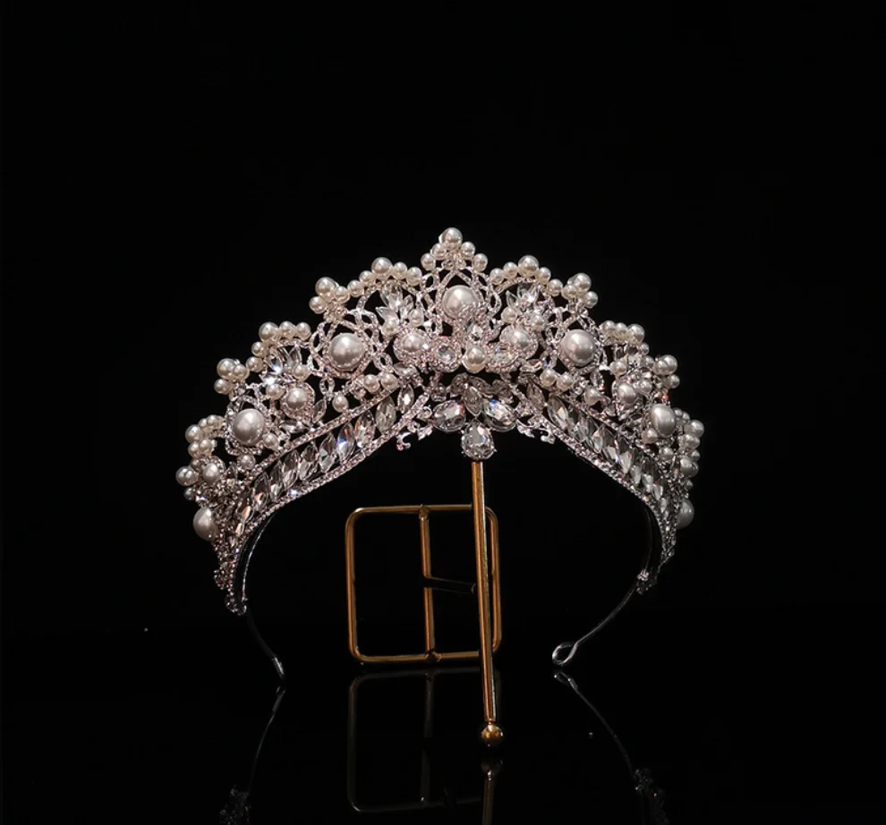 

Luxury Wedding Crown And Tiaras Bridal Hair Accessories Crystal Pearl Baroque Diadema Elegant Women Crowns Bride Tiara Headdress