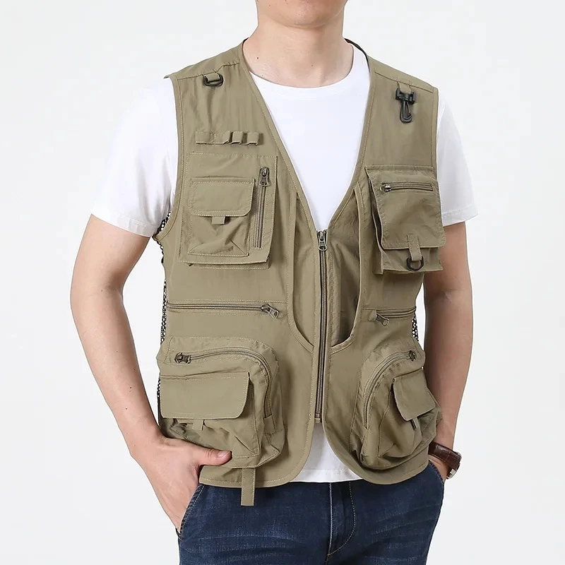 Men Tactical Hiking Fishing Vest Multi-pocket Photographer Waistcoat Outdoor Leisure Cargo Jacket Vests S-6XL