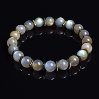 Bracelets en Perles de Labrumen Gris, Pierre Naturelle et Hématite Dorée, Tranche Carrée, Pierre de Lune, Bijoux de Haute Qualité, pour Homme et Femme 1