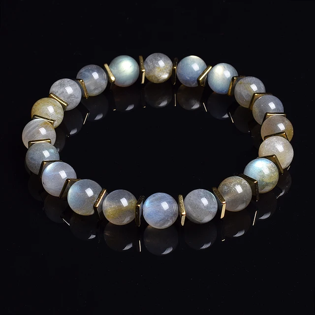 Bracelets en Perles de Labrumen Gris, Pierre Naturelle et Hématite Dorée, Tranche Carrée, Pierre de Lune, Bijoux de Haute Qualité, pour Homme et Femme 1