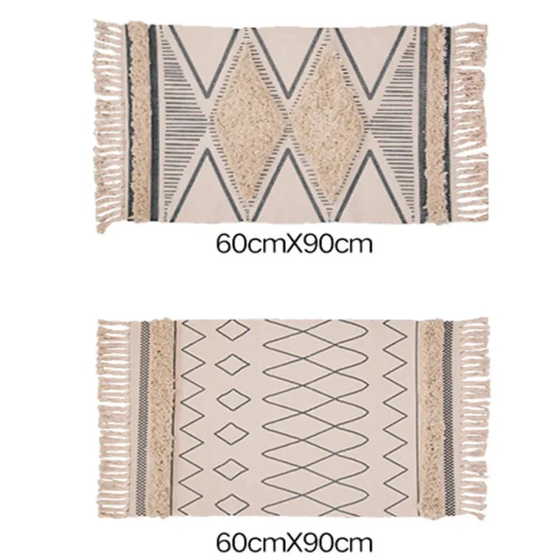 Creative Hand Woven Printed Area Rugs, Tufted Tassels, Throw Rug Machine Washable Bath Mat Doormat Carpet, Moroccan, Cotton, 1Pc