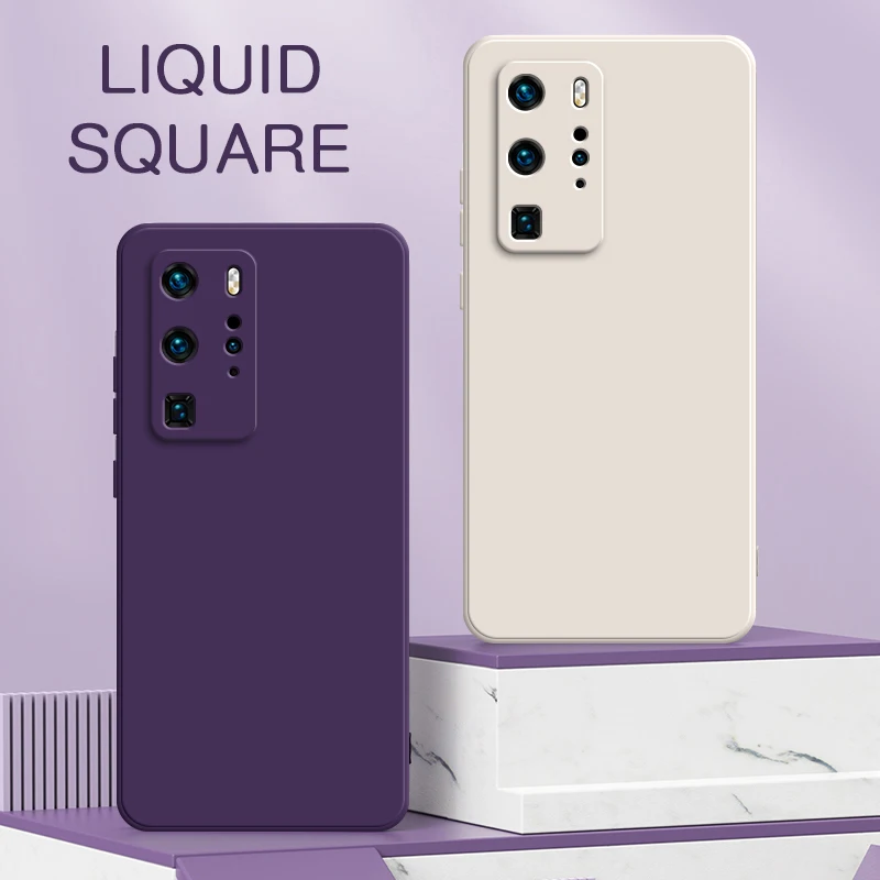 

Original Square Liquid Silicone Cases for Huawei P10 P20 P30 P40 Pro Plus Lite 4G 5G Camera Protection Cute Phone Covers P40Pro