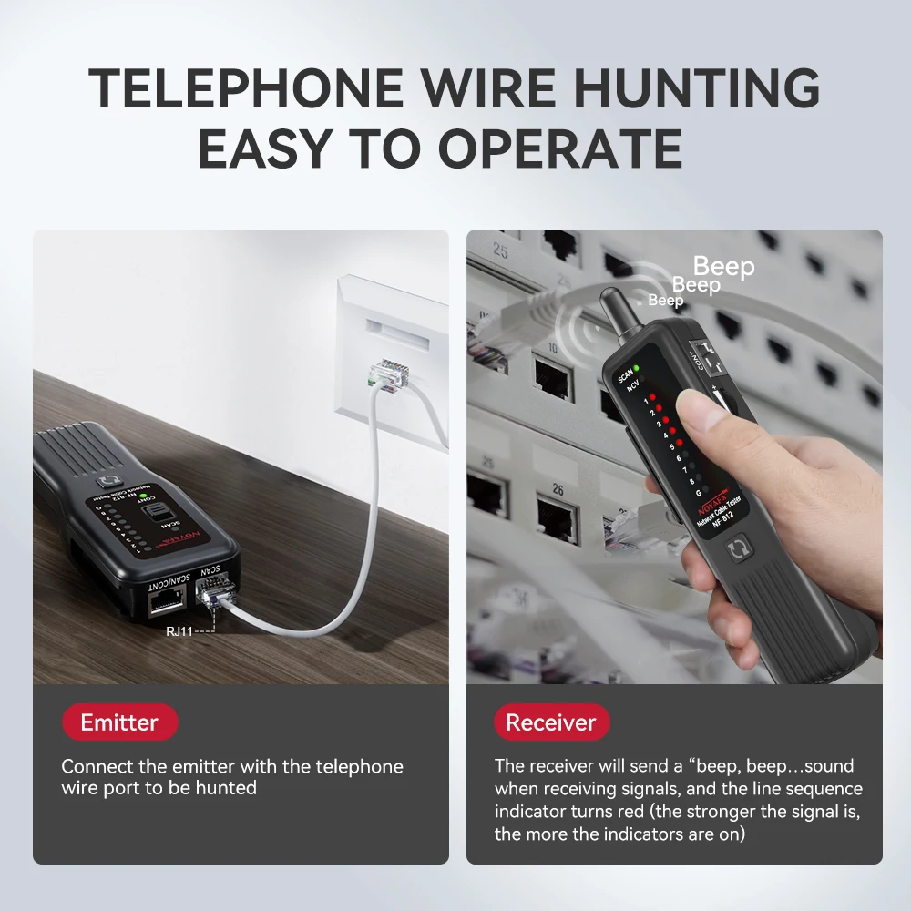 Noyafa NF-812 Network Cable Tester Rj45 Rj11 Anti-Interference Cable Detector Burn Resistant 100v Network Tools Tracker