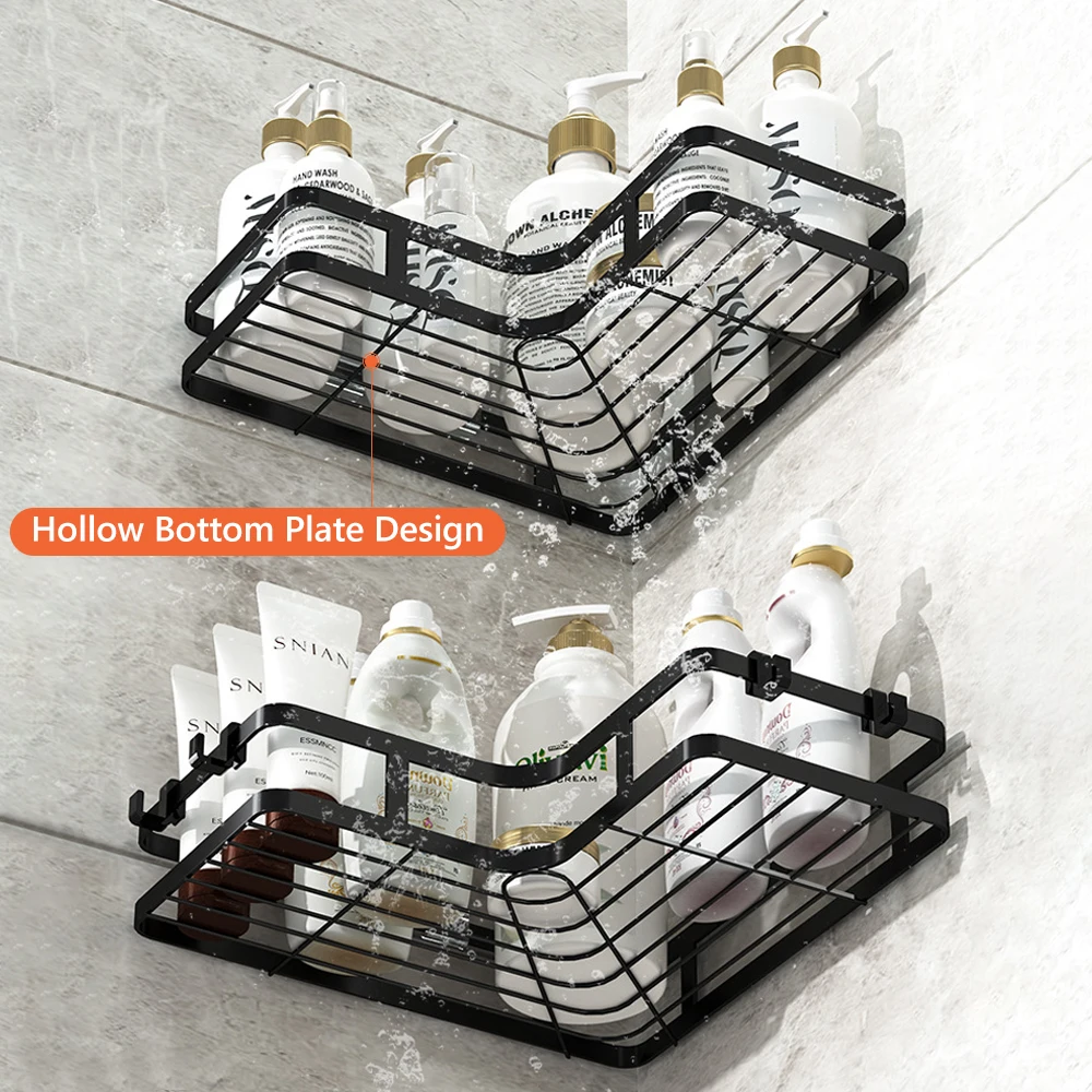Wall mounted Bathroom Corner Shelf Without Drilling Stainless Steel  Metal Shower Shelves With Hook Bathroom Accessories 3