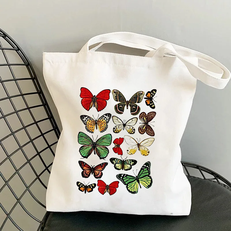 

Portable Reusable Shopping Bags Travel Beach Bags No Rain No Flowers Casual Tote Bag High Capacity Butterfly Printed Handbags