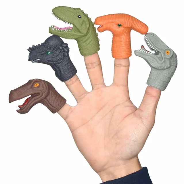 5pcs Mini Cartoon Realistic Dragon Dinosaur Finger Puppets Set Role Playing Toy Kids Tell Story Prop for Children 2