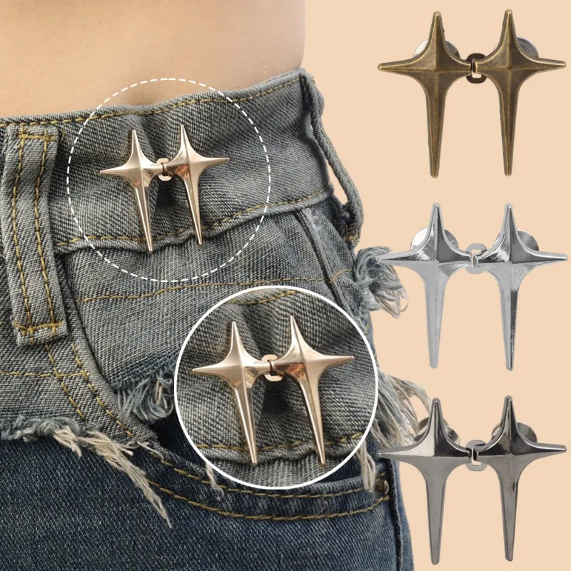 Cross Star Metal Jeans Button Snaps Detachable Pants Clips Buttons Pins DIY Waist Tightener Clothing Buckles Sewing-Free Buckle