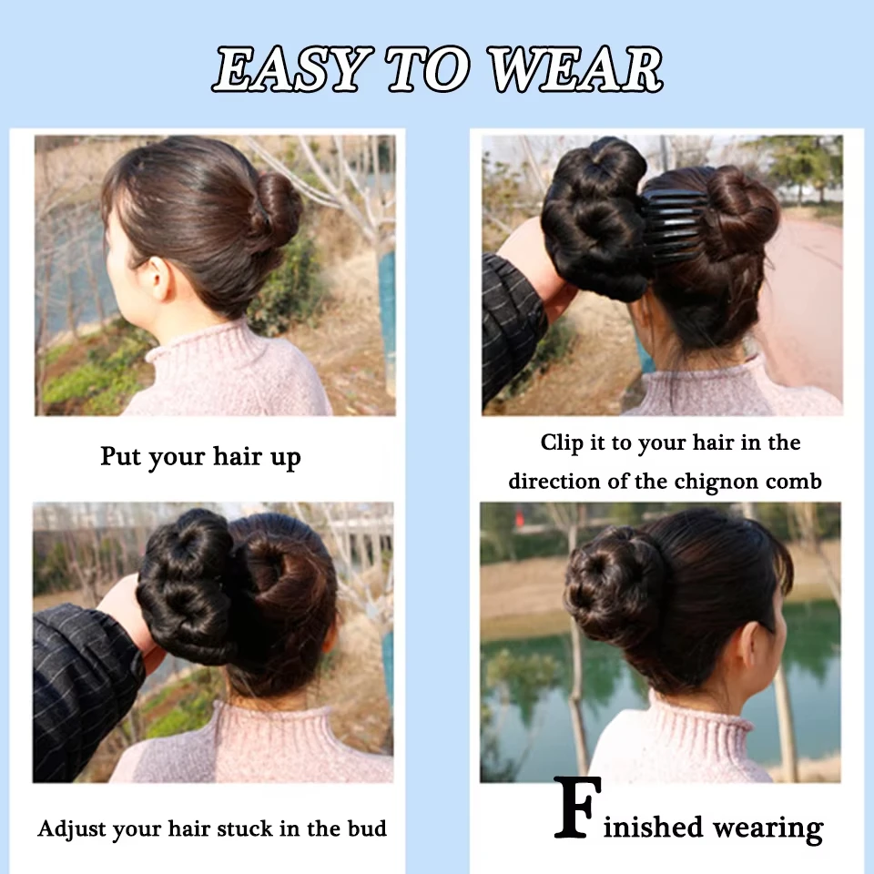 Synthetic Black High Temperature Fiber Hair Bun for Women