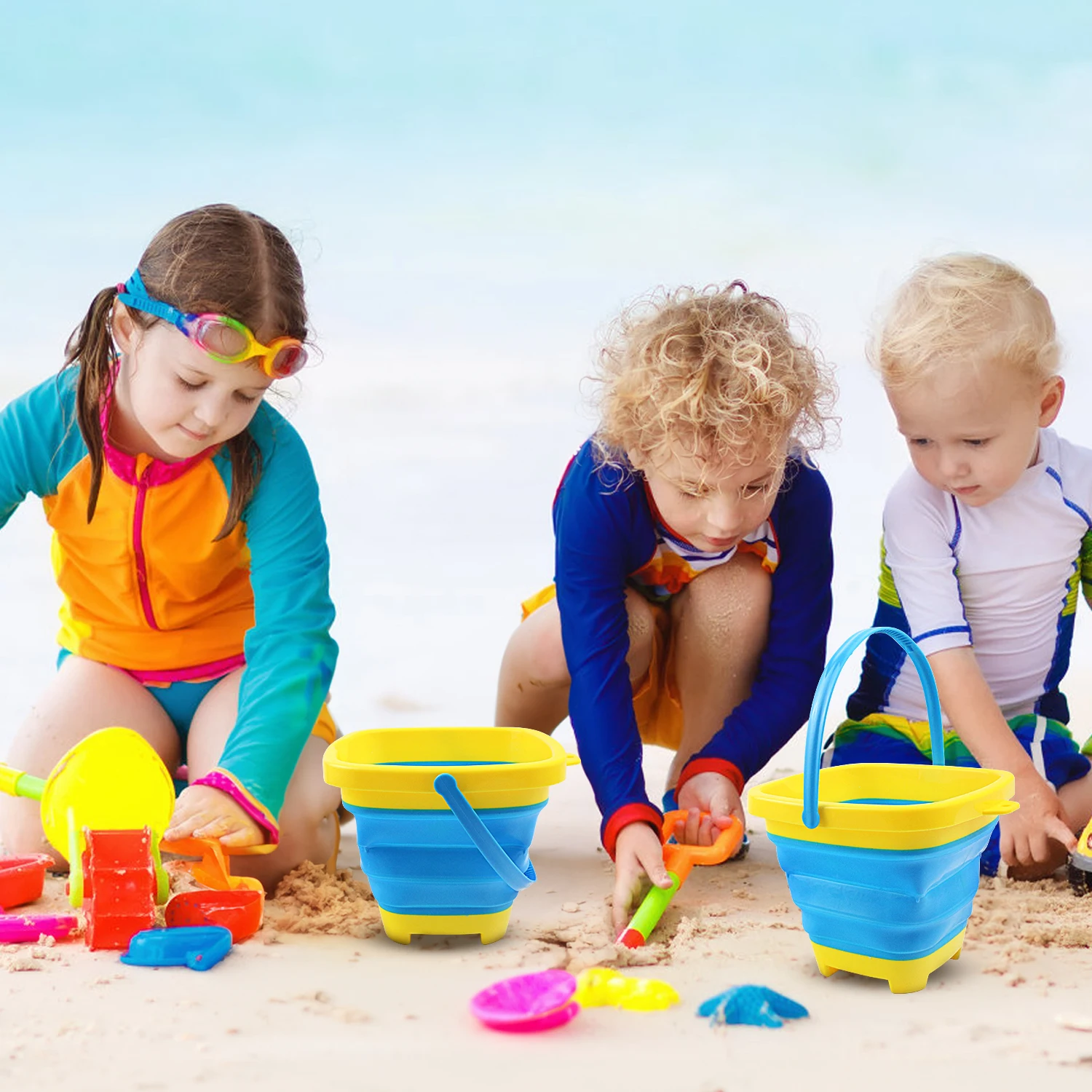 Foldable water bucket and sand bucket, children's beach water play and sand carrying bucket, promoting parent-child interaction 3