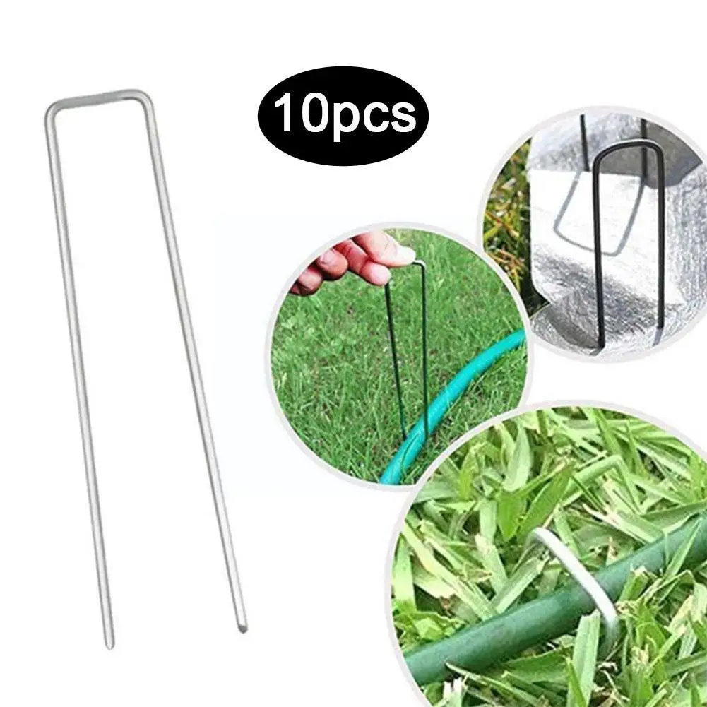 

10pcs/Pack Garden Peg Silver Metal U-Shape Garden Staple Nail Fixing Garden Gardening Ground Peg Fixed Pegs Film Tools Film Q6V3