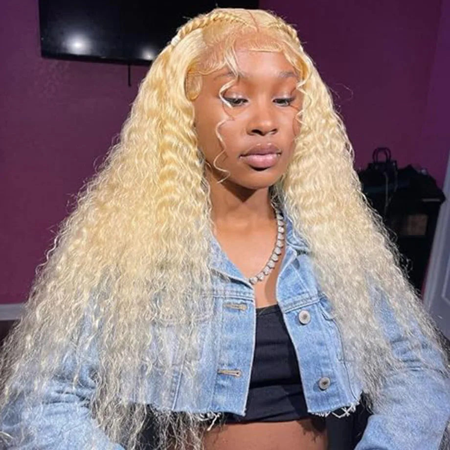 

613 парик блонд на сетке спереди, глубокая волна, 13x4 HD, на сетке спереди, парики из человеческих волос, Цветные Волнистые вьющиеся парики на сетке для женщин, бразильский