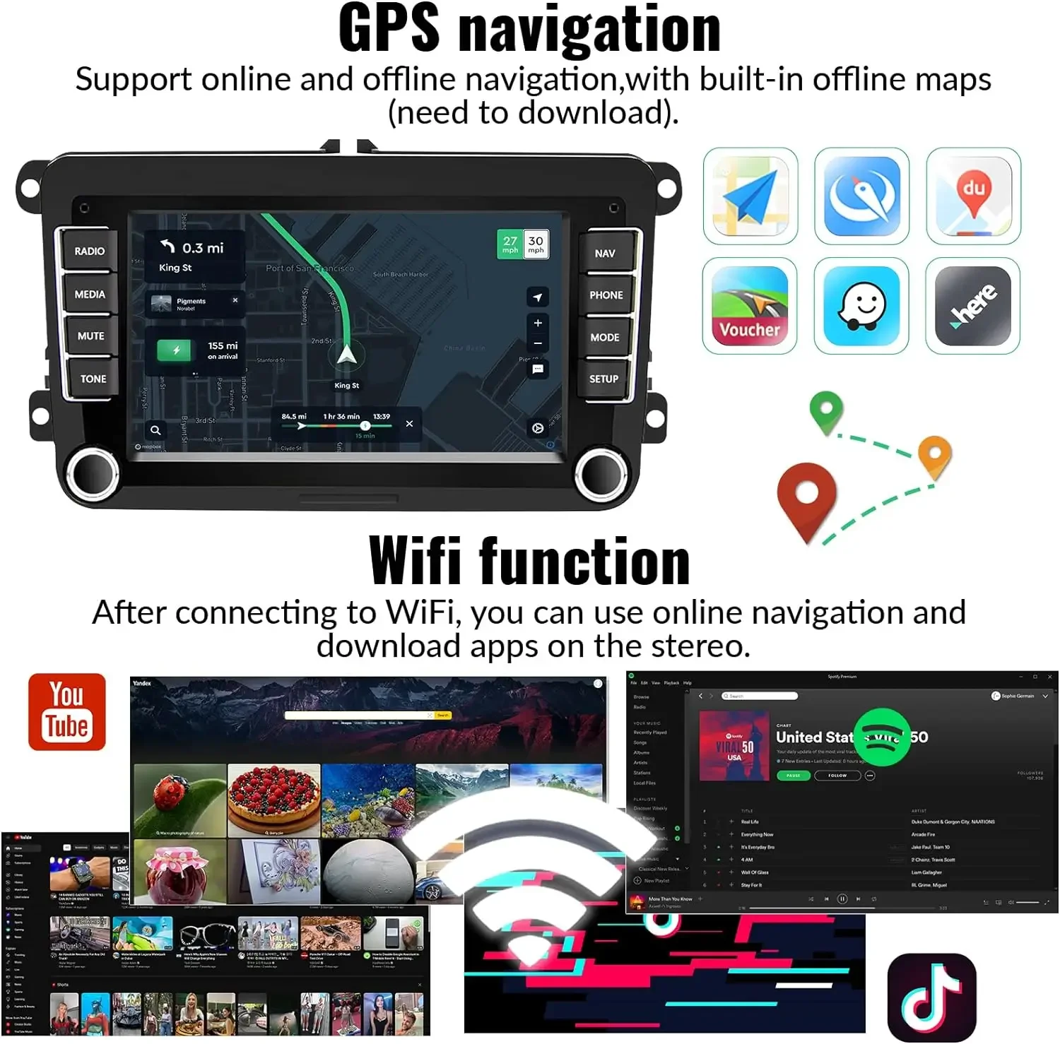 7 Touchscreen Car Radio with CarPlay Android Auto FM Backup Camera