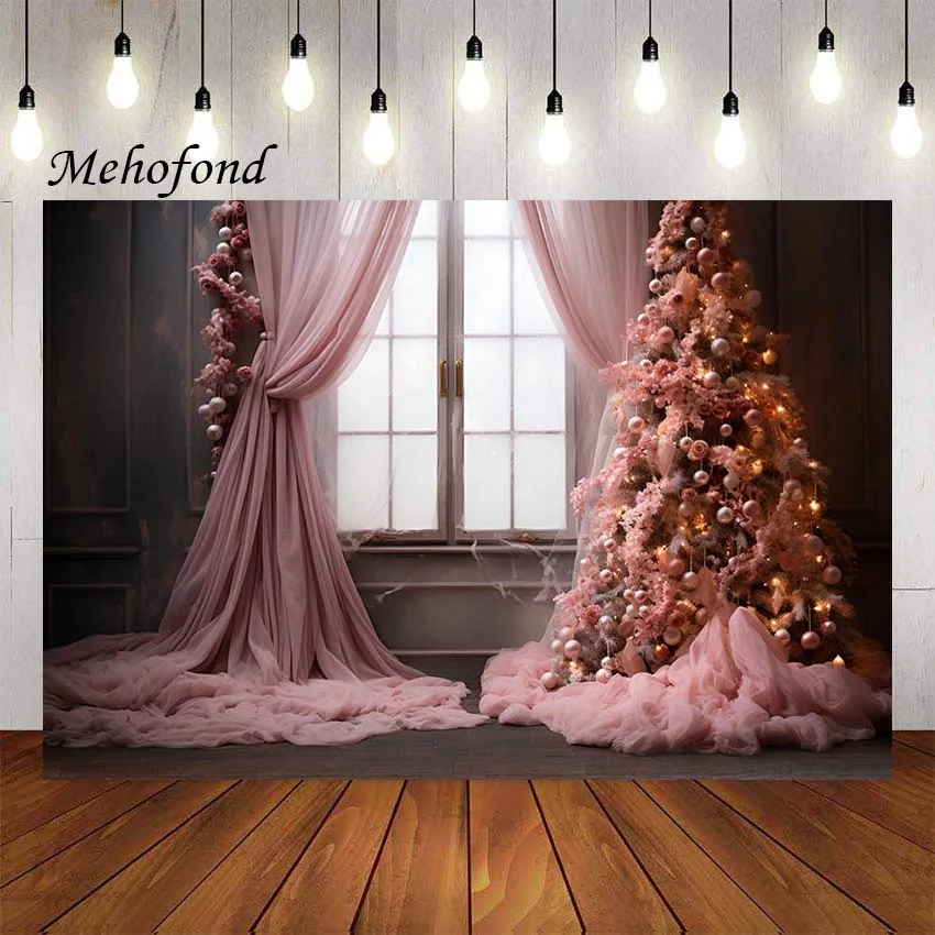 

Фон для фотографий Mehofond интерьер рождественское окно Розовая Занавеска Рождественская елка детская семейная портретная Фотостудия