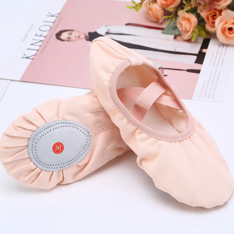 

Womens Ballet Dance Shoes Cotton Pointe with Elastic band Classic Canvas Split-Sole Slippers for Women