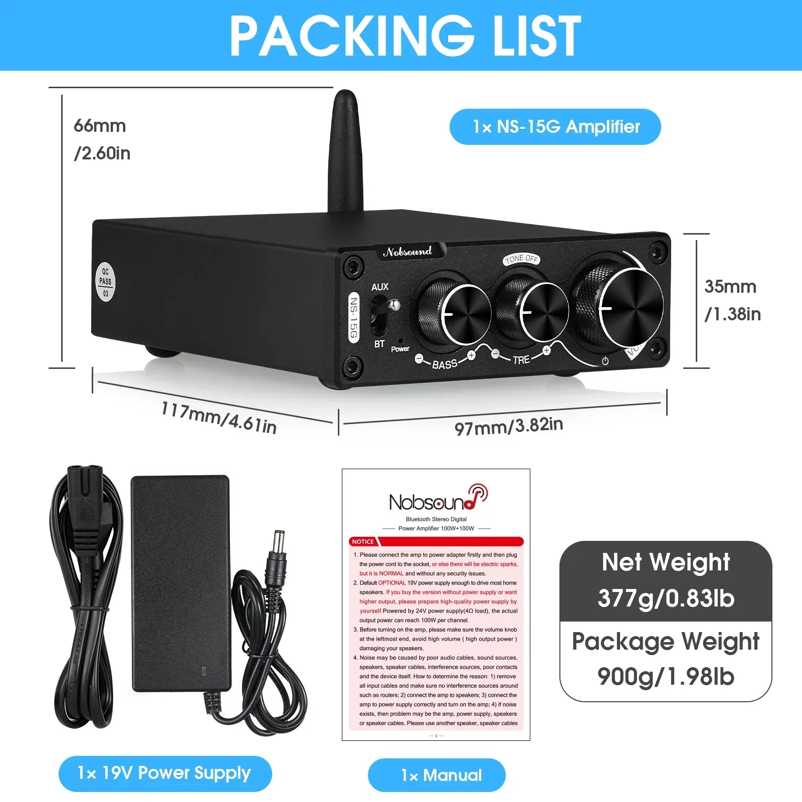 Douk Audio Mini TPA3116 Digital Audio Amplifier HiFi Bluetooth 5.0 Class D Stereo Power Amp 100W*2 For Speaker