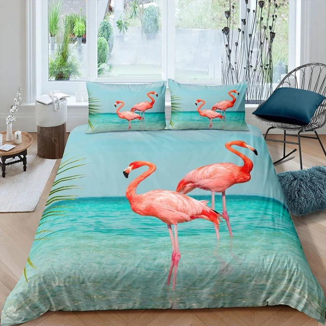 Ensemble de housse de couette flamant rose rouge, housse de couette en  polyester, animaux sauvages, enfants, adolescents, amoureux des animaux,  ensemble de literie, taille King et Queen - AliExpress