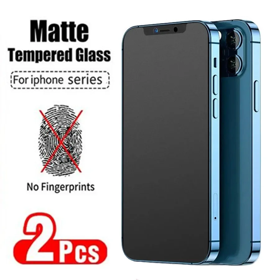 

2PCS No Fingerprint Screen Protectors for IPhone 11 12 13 14 15 Pro Max Mini XS XR X 8 7 Plus SE 2022 Matte Tempered Glass Film