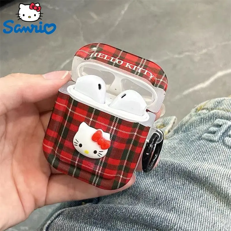 Nuovo Retro Plaid Pattern Sanrio Hello Kitty Airpods Custodia Per Airpods 1 2 3 Generation Cute Wireless Blutooth Cover Per Airpods