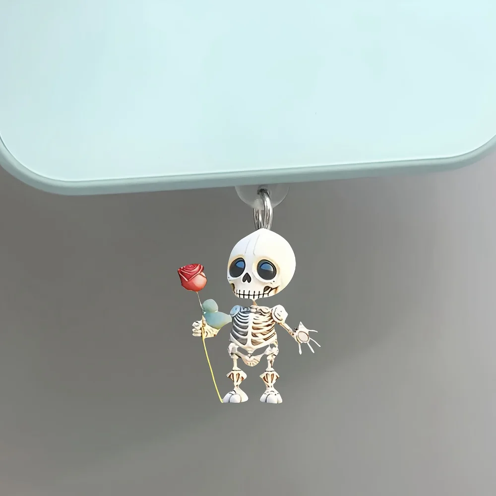 고딕 로즈 스컬 아크릴 폰 먼지 방지 플러그 (아이폰 C타입 충전 포트용) 멋진 다크 감성 방진 커버 대체 액세서리