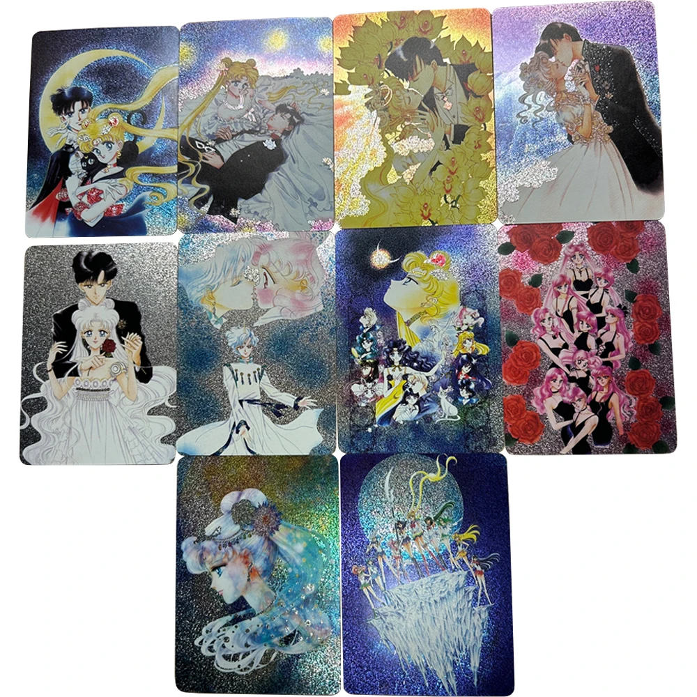 10Pcs/set Diy Tsukino Usagi Chiba Mamoru Chibiusa Original Painting Double-Sided Flash Card Classic Anime Collection Cards Toy