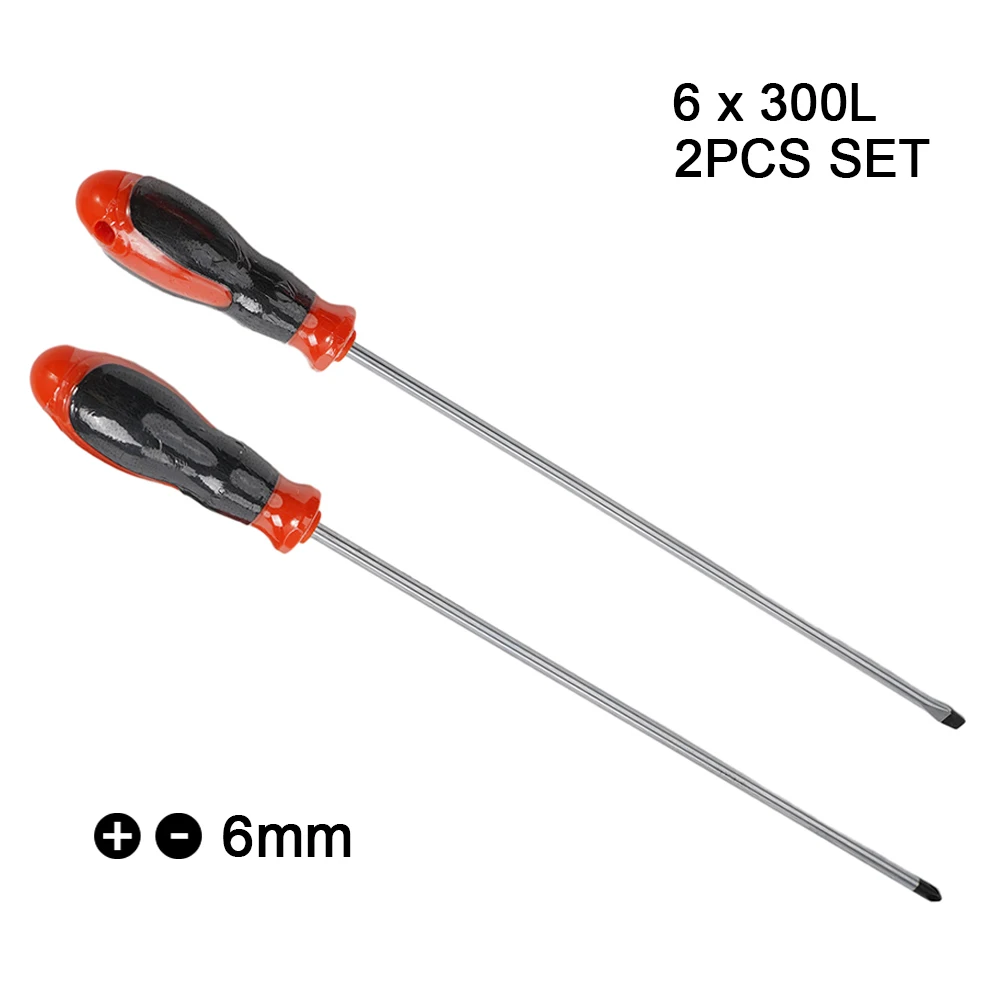 

1/2pcs 12Inch Long Slotted Cross Screwdriver Magnetic Screwdriver With Rubber Handle Multipurpose Magnetic Electric Screwdriver