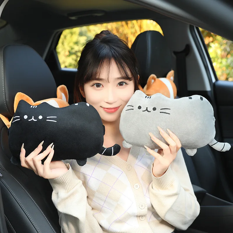 1 Paar Cartoon niedlichen Katze Autos itz Kopfstütze Plüsch Pad Sicherheits kissen kreative Corgi Auto Nacken kissen Kawaii Autozubehör Interieur – Detail 4
