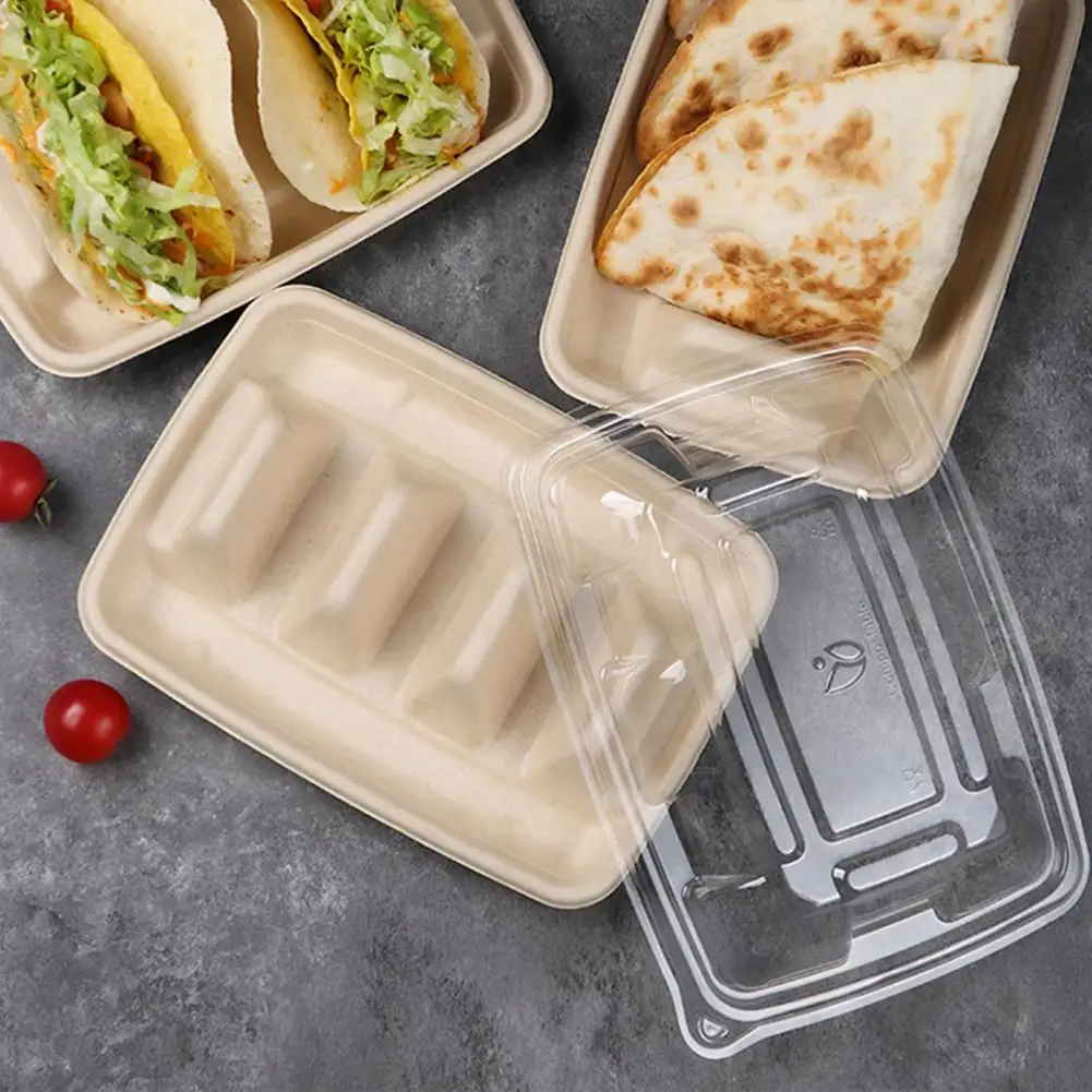 10/20Pcs Disposable Taco Holders Taco Tray with Dividers Tacos Plates Packaging Box Stands for 3 Tacos Serving Set